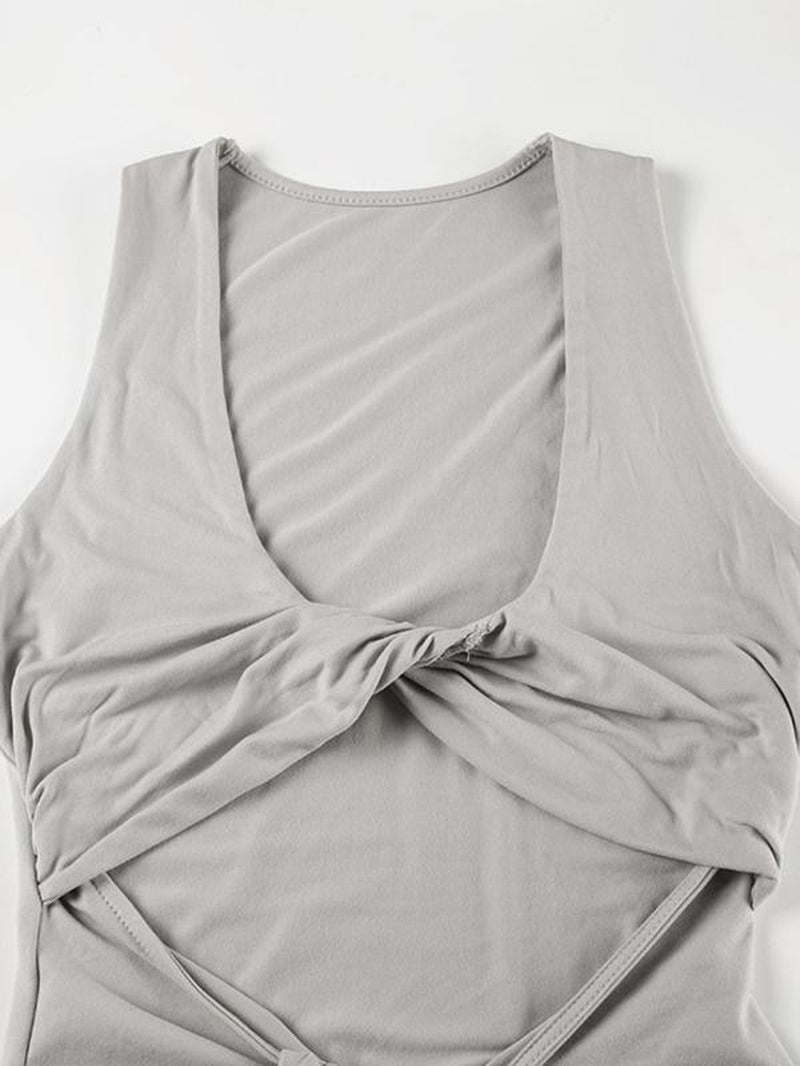 Women'S Plain Twist Ruched Cut Out Tank Dress, Sexy U Neck Sleeveless Maxi Dress for Party Club Dating Wear, Ladies Clothes for All Seasons