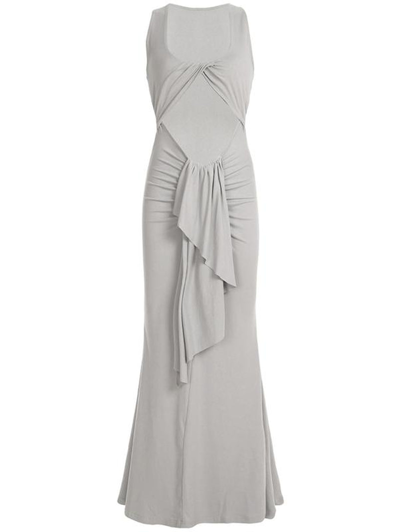 Women'S Plain Twist Ruched Cut Out Tank Dress, Sexy U Neck Sleeveless Maxi Dress for Party Club Dating Wear, Ladies Clothes for All Seasons