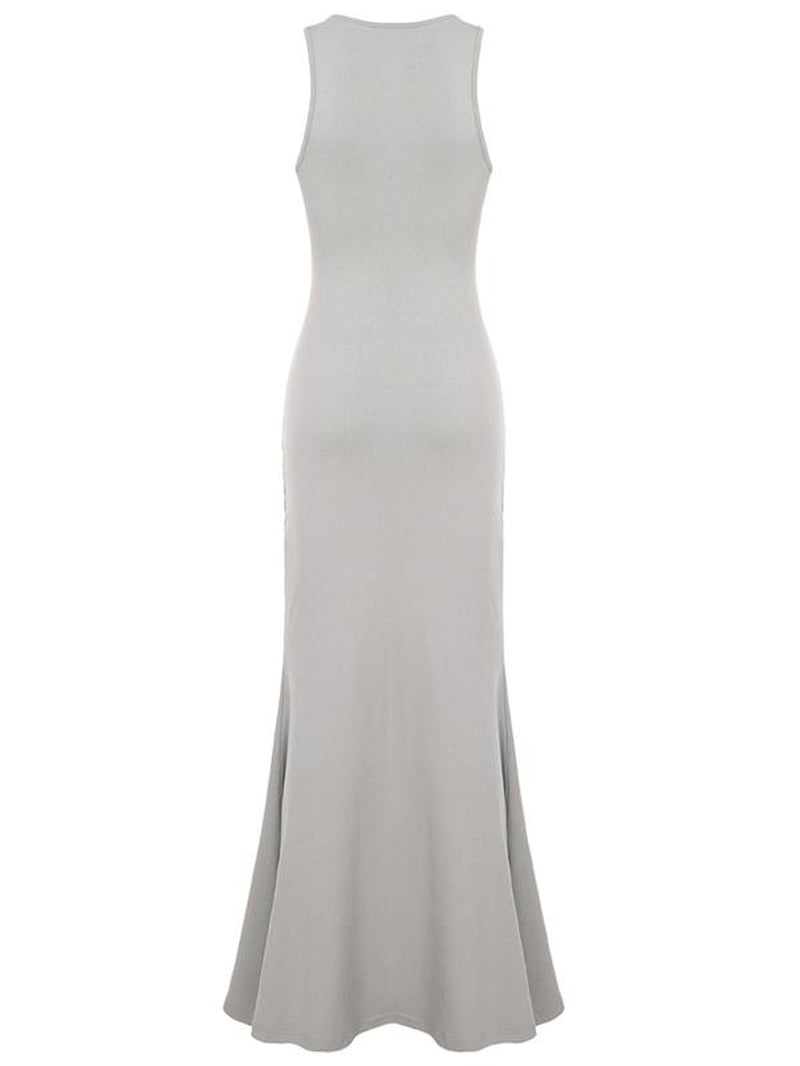 Women'S Plain Twist Ruched Cut Out Tank Dress, Sexy U Neck Sleeveless Maxi Dress for Party Club Dating Wear, Ladies Clothes for All Seasons