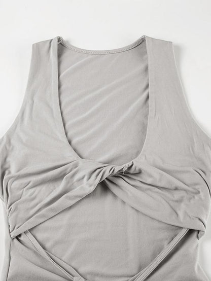 Women'S Plain Twist Ruched Cut Out Tank Dress, Sexy U Neck Sleeveless Maxi Dress for Party Club Dating Wear, Ladies Clothes for All Seasons