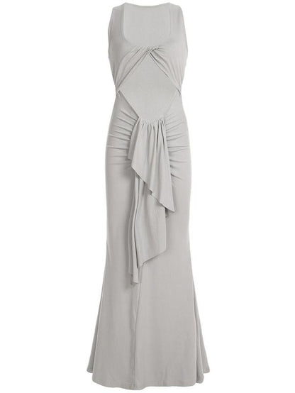 Women'S Plain Twist Ruched Cut Out Tank Dress, Sexy U Neck Sleeveless Maxi Dress for Party Club Dating Wear, Ladies Clothes for All Seasons